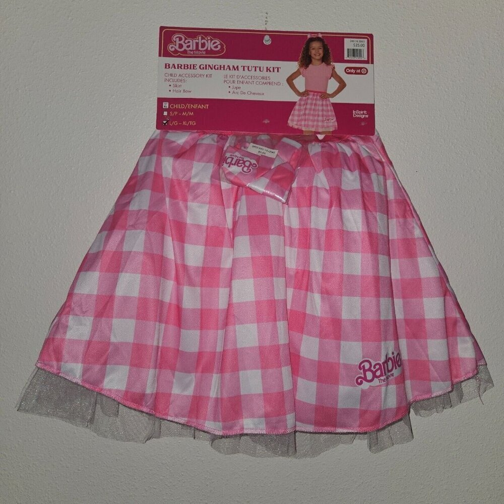 NEW Barbie Movie Gingham Tutu Kit Halloween Costume Girls Large/XL Skirt Bandana